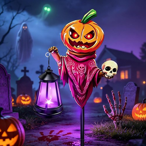 6in solar powered pumpkin - 38.6in, solar-powered