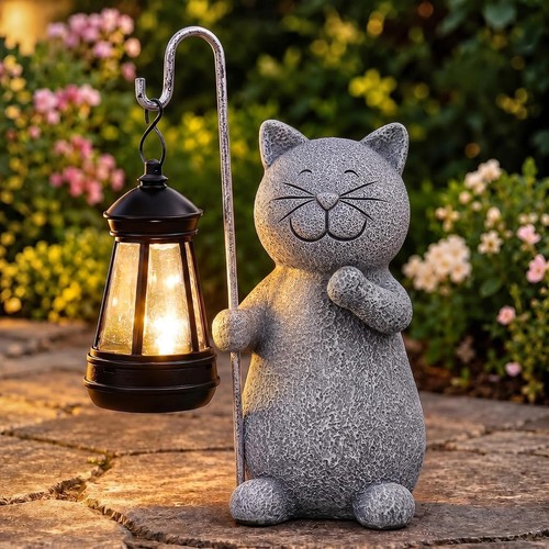 Solar cat garden statue - cat,